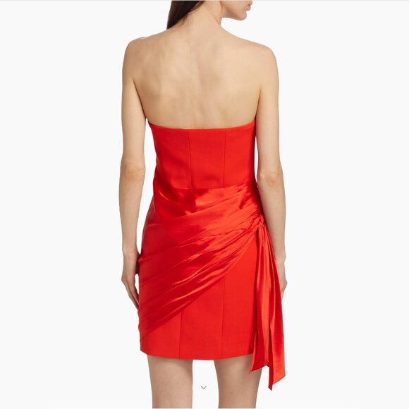 CINQ A SEPT Kennith Silk Side Tie Strapless Mini Cocktail Dress, Crimson, NWT - Picture 5 of 15